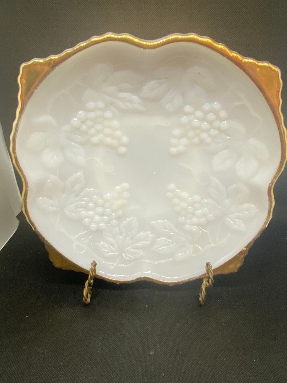 Anchor Hocking Milkglass Grape Harvest with Gold Trim Bowl